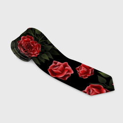 Красные розы на черном - паттерн – Галстук 3D с принтом купить