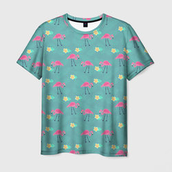 Летний паттерн с фламинго – Мужская футболка 3D с принтом купить со скидкой в -26%