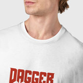 Футболка с принтом Dagger Guy by Android Broadcast для мужчины, вид на модели спереди №4. Цвет основы: белый