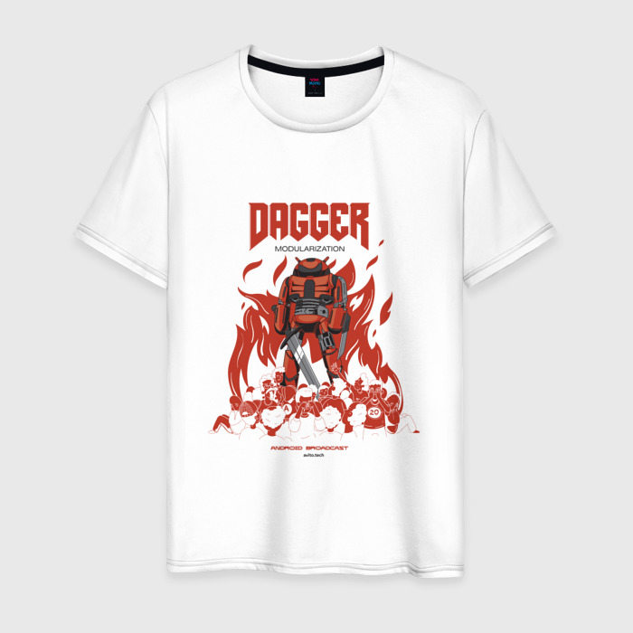 Мужская футболка из хлопка с принтом Dagger Guy by Android Broadcast, вид спереди №1