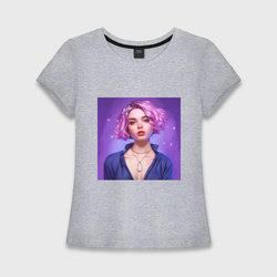 Девушка с пирсингом и фиолетовыми волосами – Женская футболка хлопок Slim с принтом купить