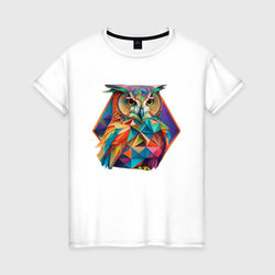 Красочная сова в стиле геометрия - нейросеть – Женская футболка хлопок с принтом купить со скидкой в -20%