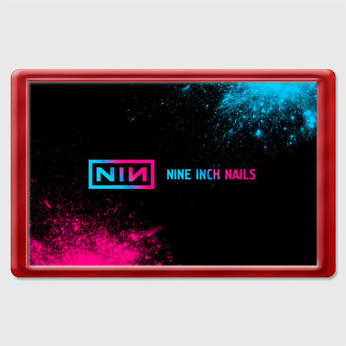 Магнит 45*70 с принтом Nine Inch Nails — neon gradient: надпись и символ, вид спереди №1
