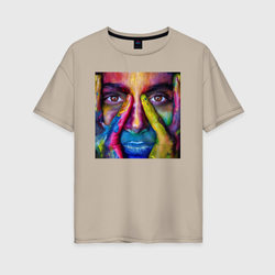 Девушка в краске – Женская футболка хлопок Oversize с принтом купить со скидкой в -16%