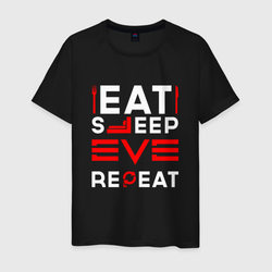 Надпись eat sleep EVE repeat – Мужская футболка хлопок с принтом купить со скидкой в -20%