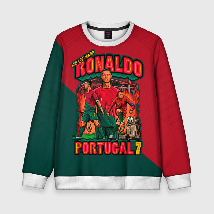 Детский свитшот с принтом Криштиану Роналду сборная Португалии 7, вид спереди №1