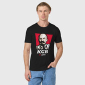 Футболка с принтом Ленин KGB so good для мужчины, вид на модели спереди №2. Цвет основы: черный