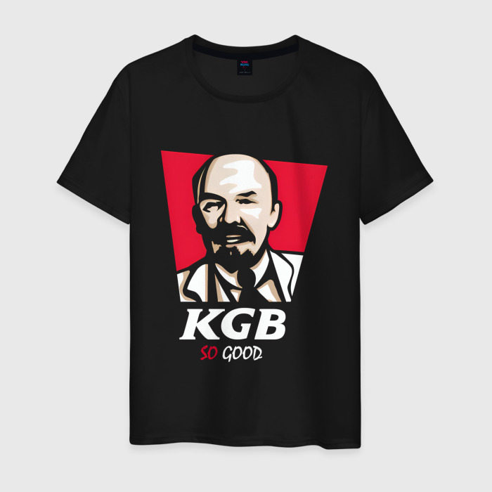 Мужская футболка из хлопка с принтом Ленин KGB so good, вид спереди №1