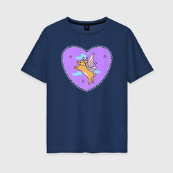 Фиолетовое сердце и кролик с крыльями – Женская футболка хлопок Oversize с принтом купить со скидкой в -16%