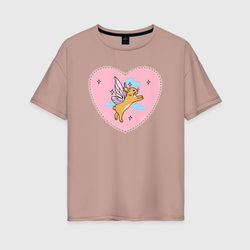 Розовое сердце и кролик с крыльями – Женская футболка хлопок Oversize с принтом купить со скидкой в -16%