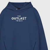 Светящееся худи с принтом The Outlast Trials лого для любого человека, вид спереди №6. Цвет основы: темно-синий