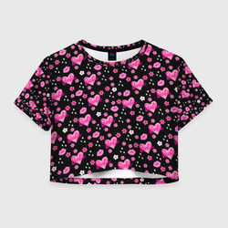 Черный фон, барби и цветы – Женская футболка Crop-top 3D с принтом купить
