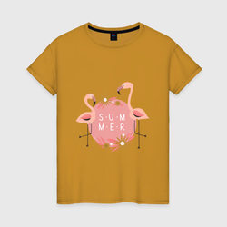 Два розовых фламинго – Женская футболка хлопок с принтом купить со скидкой в -20%