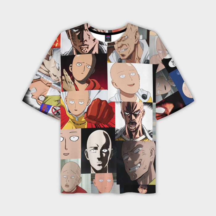 Мужская футболка оверсайз с принтом Saitama — many faces, вид спереди №1