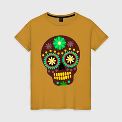 Коричневый мексиканский череп – Женская футболка хлопок с принтом купить со скидкой в -20%
