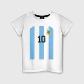 Футболка с принтом Месси сборная Аргентины ЧМ 2022 для ребенка, вид спереди №1. Цвет основы: белый