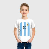 Футболка с принтом Месси сборная Аргентины ЧМ 2022 для ребенка, вид на модели спереди №2. Цвет основы: белый