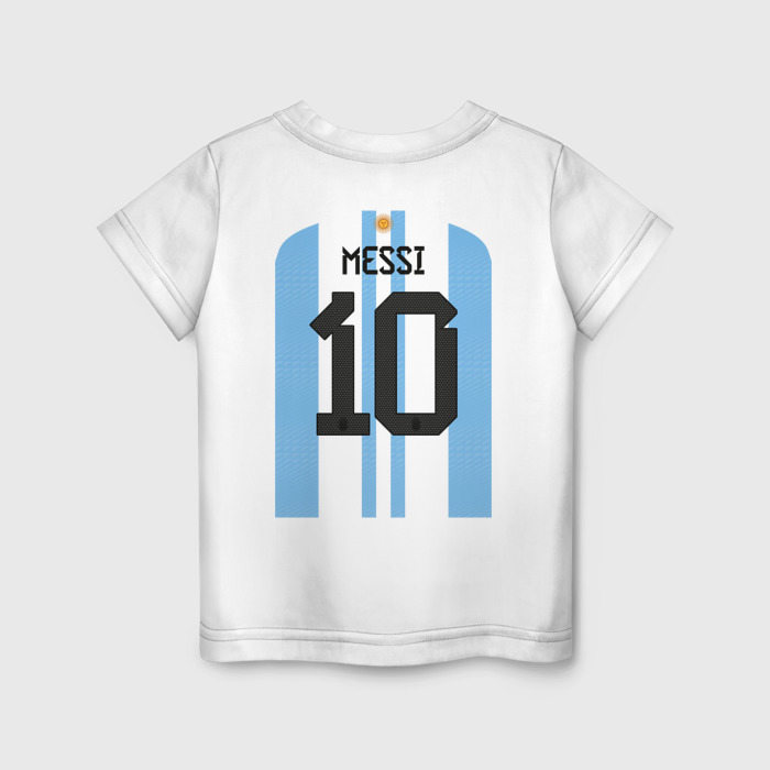 Детская футболка из хлопка с принтом Месси сборная Аргентины ЧМ 2022, вид сзади №1
