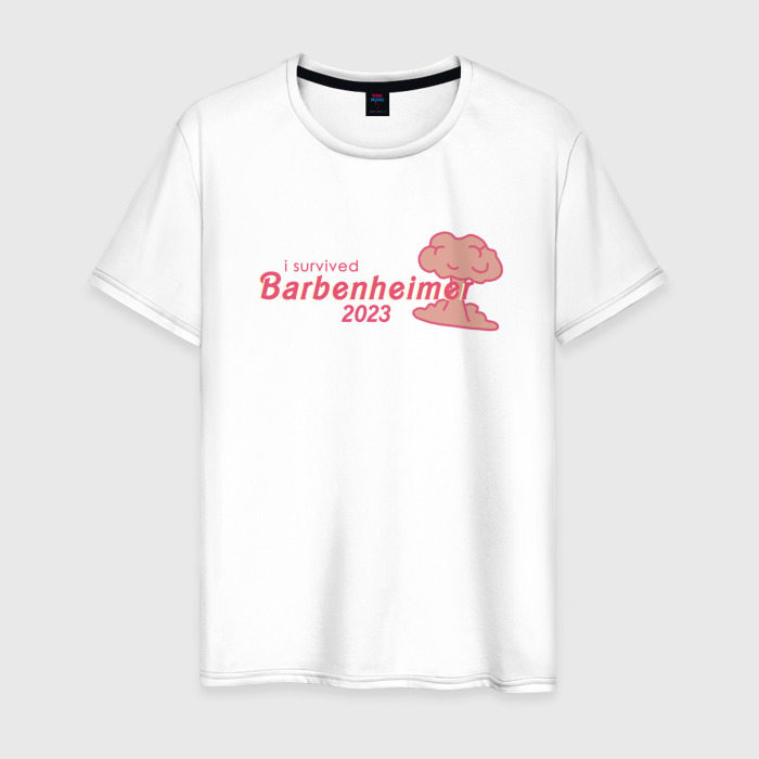 Мужская футболка из хлопка с принтом Barbenheimer or Oppenbarbie meme, вид спереди №1