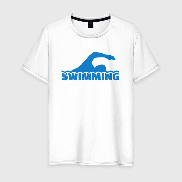 Мужская футболка из хлопка с принтом Swimming sport, вид спереди №1