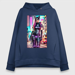 Cyberpunk - cat girl - neural network – Женское худи Oversize хлопок с принтом купить со скидкой в -20%