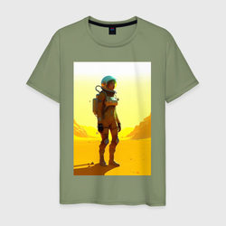 Девушка-астронавт в пустыне - нейросеть – Мужская футболка хлопок с принтом купить со скидкой в -20%
