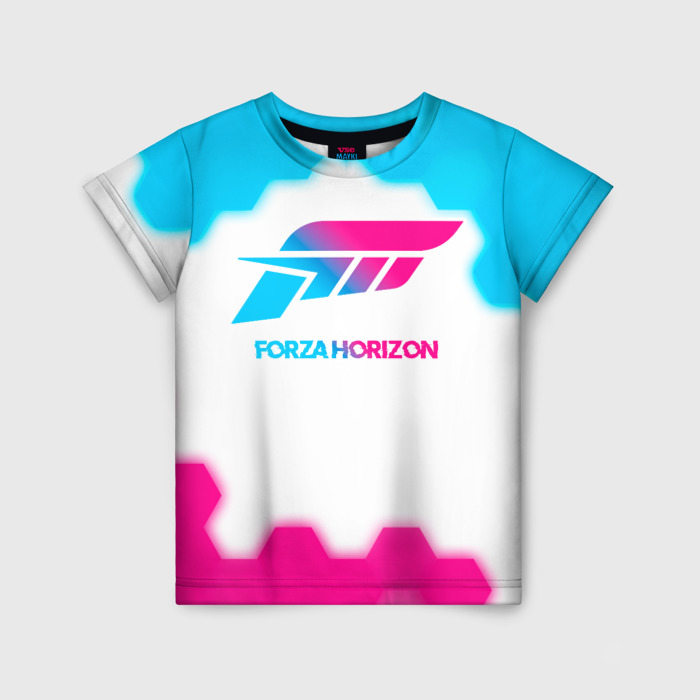 Детская футболка с принтом Forza Horizon neon gradient style, вид спереди №1