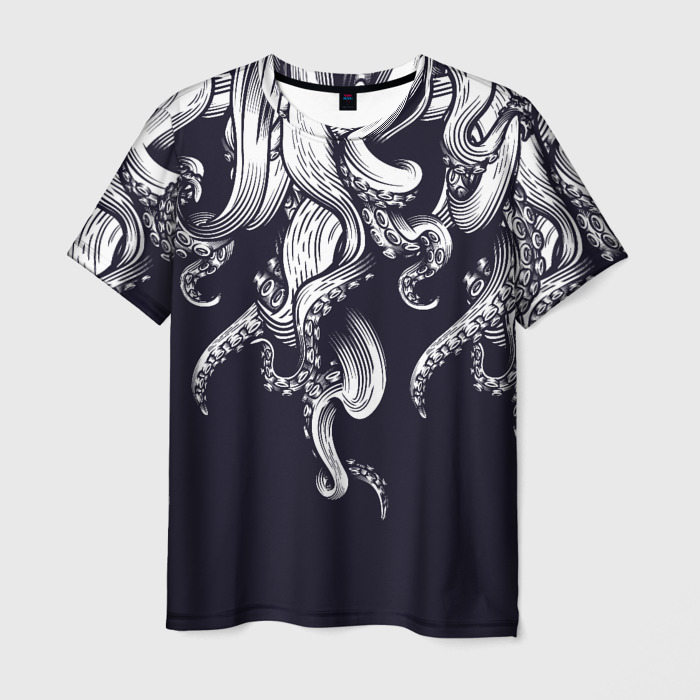 Мужская футболка с принтом Щупальца — осьминог, вид спереди №1