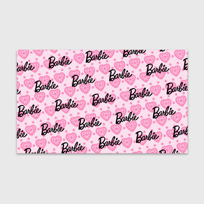 Бумага для упаковки с принтом Логотип Барби и розовое кружево, вид спереди №1