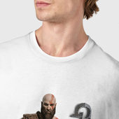 Футболка с принтом Кратос, Бог войны God of war для мужчины, вид на модели спереди №4. Цвет основы: белый