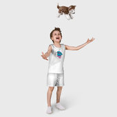 Пижама с принтом Mr Beast Gaming для ребенка, вид на модели спереди №3. Цвет основы: белый
