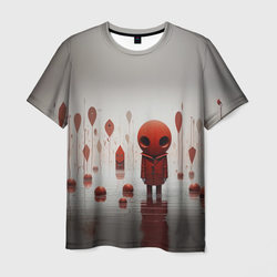 Красный человечек на пруду – Мужская футболка 3D с принтом купить со скидкой в -26%