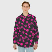 Рубашка с принтом Барби паттерн черно-розовый для любого человека, вид спереди №2. Цвет основы: белый