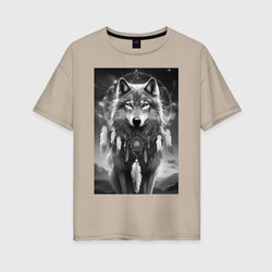Шаман волк – Женская футболка хлопок Oversize с принтом купить со скидкой в -16%