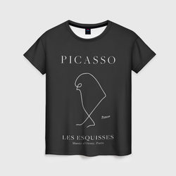 Птица на черном - Пабло Пикассо – Женская футболка 3D с принтом купить со скидкой в -26%