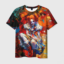 Девушка в страшном гриме клоуна - живопись – Мужская футболка 3D с принтом купить со скидкой в -26%