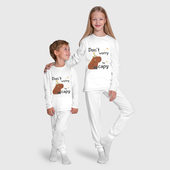 Пижама с принтом Будь счастливым — как капибара для ребенка, вид на модели спереди №5. Цвет основы: белый