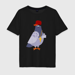Крутой голубь в кепке показывает f**k – Мужская футболка хлопок Oversize с принтом купить со скидкой в -16%