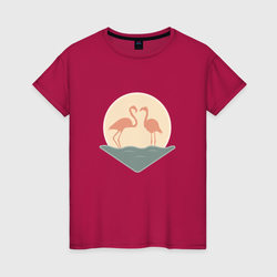 Фламинго на закате – Женская футболка хлопок с принтом купить