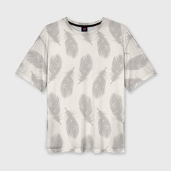 Бежевый  паттерн с перьями – Женская футболка oversize 3D с принтом купить со скидкой в -50%