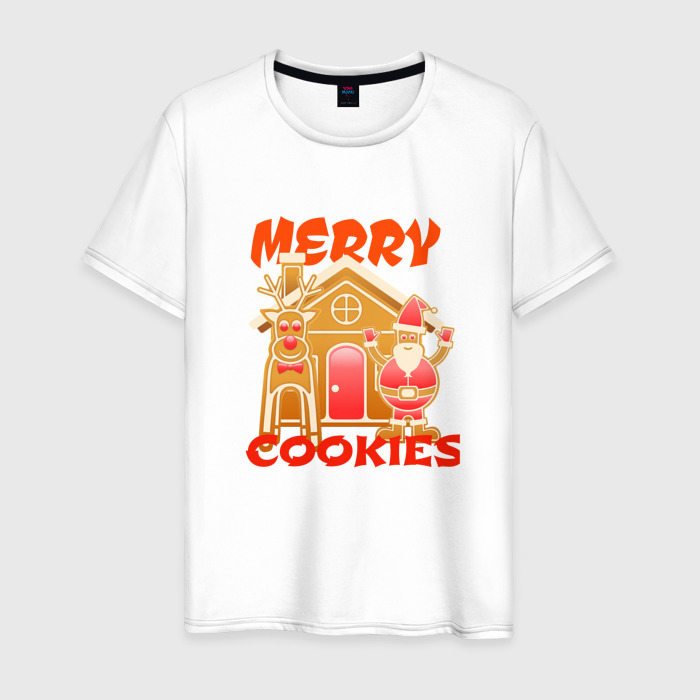 Мужская футболка из хлопка с принтом Рождество пряничный домик, вид спереди №1