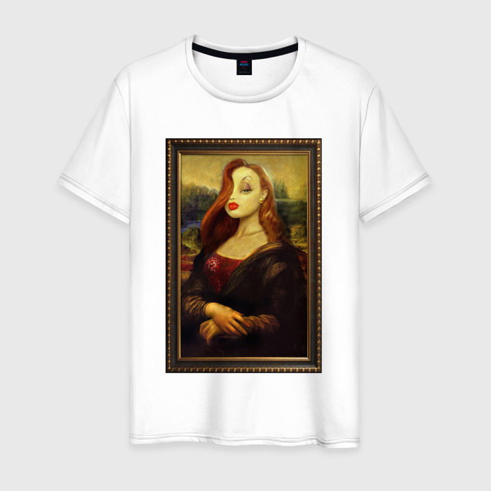 Мужская футболка из хлопка с принтом Джессика Рэббит Мона Лиза, вид спереди №1