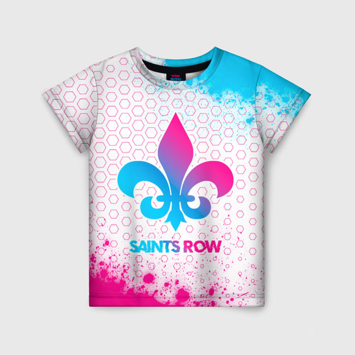Детская футболка с принтом Saints Row neon gradient style, вид спереди №1