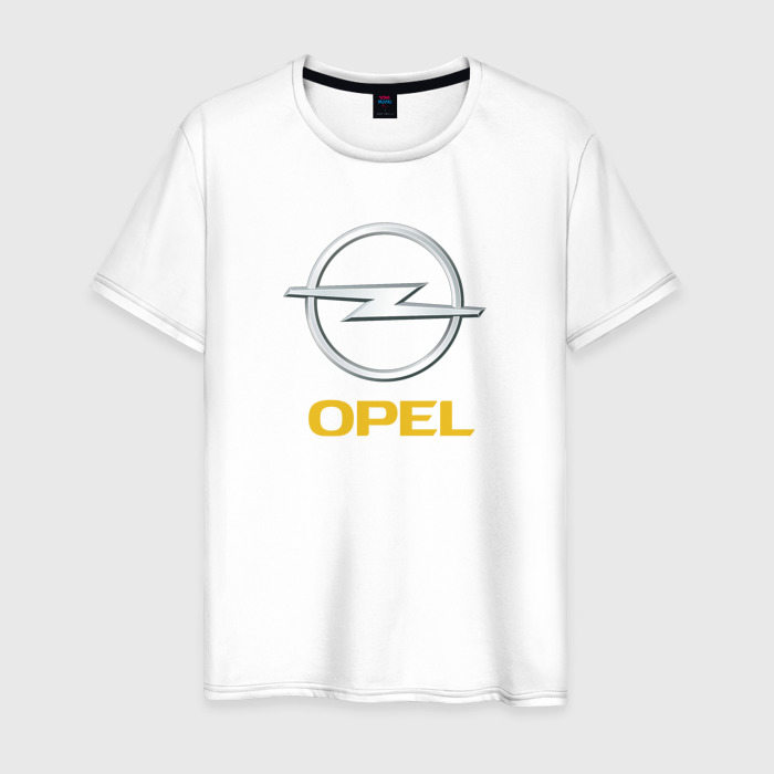 Мужская футболка из хлопка с принтом Opel sport auto, вид спереди №1