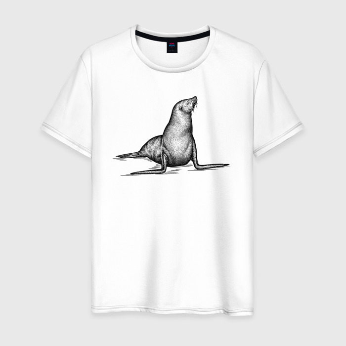 Мужская футболка из хлопка с принтом Морской котик гордый, вид спереди №1