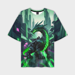Неоновый зеленый дракон – Мужская футболка oversize 3D с принтом купить со скидкой в -50%
