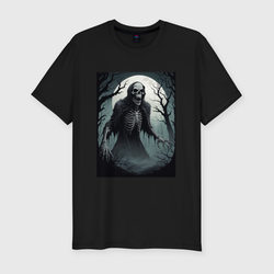 Привидение-скелет в ночном лесу – Мужская футболка хлопок Slim с принтом купить