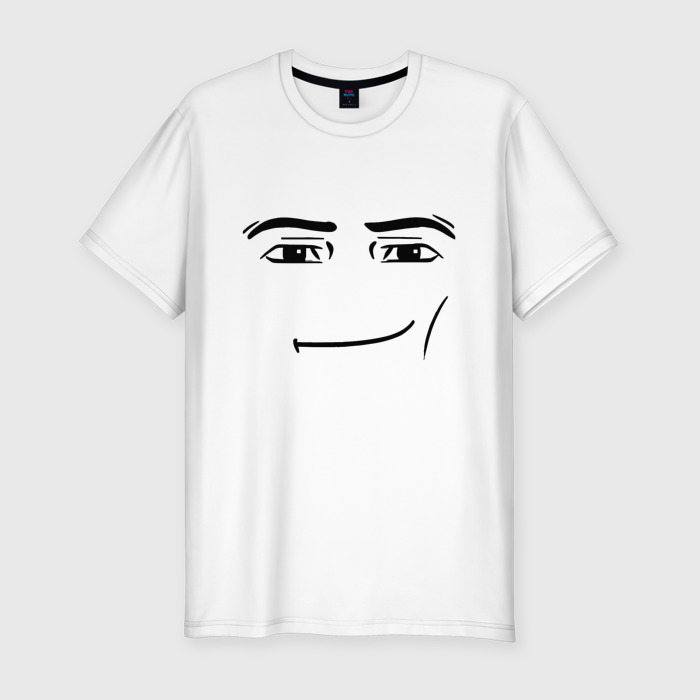 Мужская приталенная футболка из хлопка с принтом Роблокс лицо, вид спереди №1