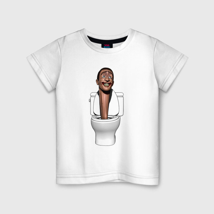 Детская футболка из хлопка с принтом Skibidi toilet туалет, вид спереди №1