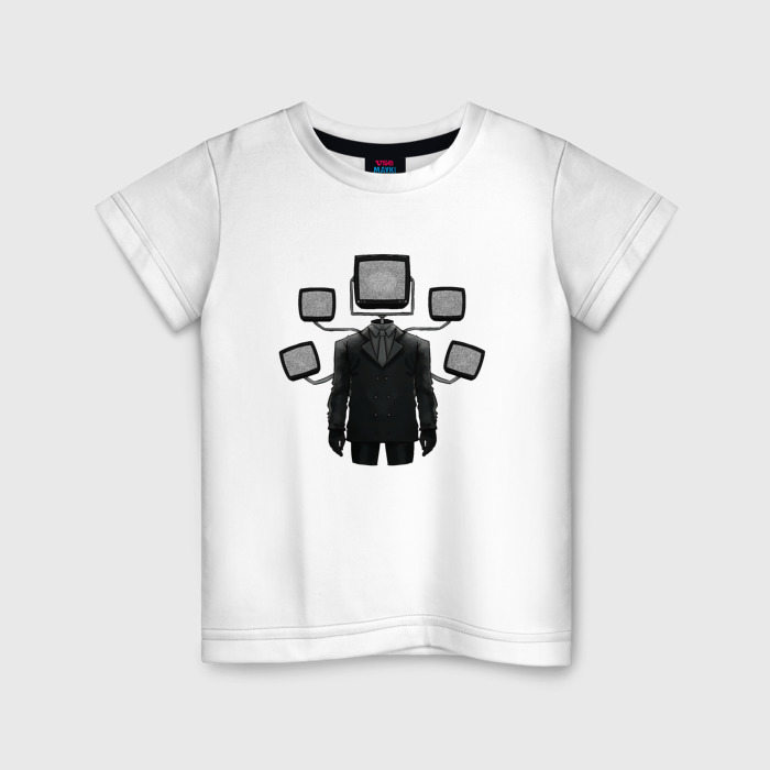 Детская футболка из хлопка с принтом Skibidi toilet TVman, вид спереди №1